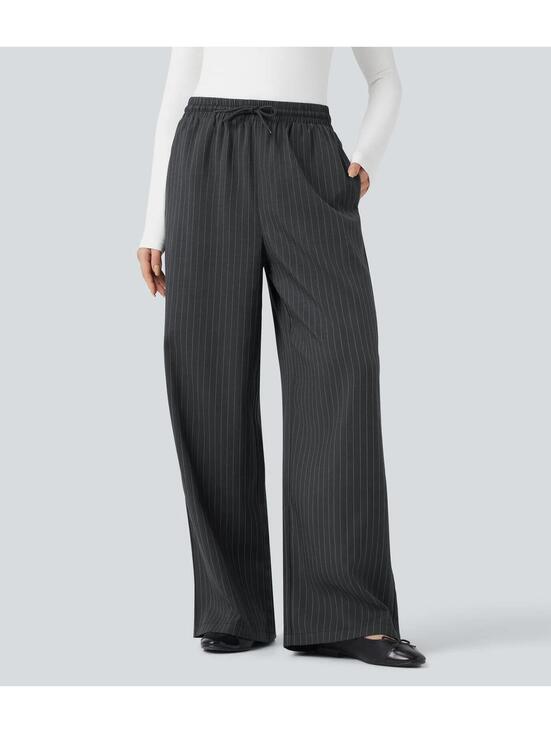 Halara Pants - NWT Halara High Waisted Drawstring Wide Leg Stripe Casual Pants Size Small